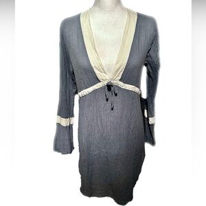 Debbie Katz South Beach Swim Cover Up Blue Grey with Ivory Trim Medium Cotton